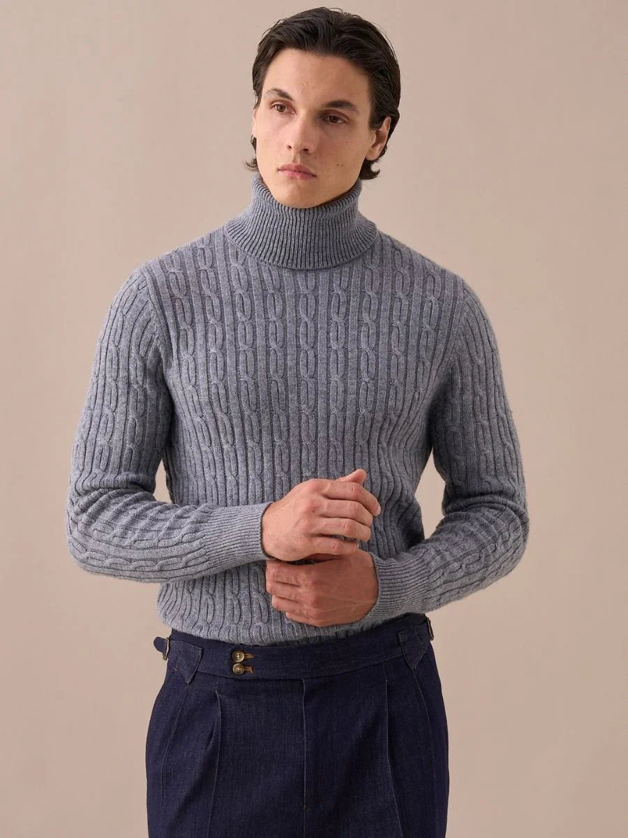 Cable-knit turtleneck sweater