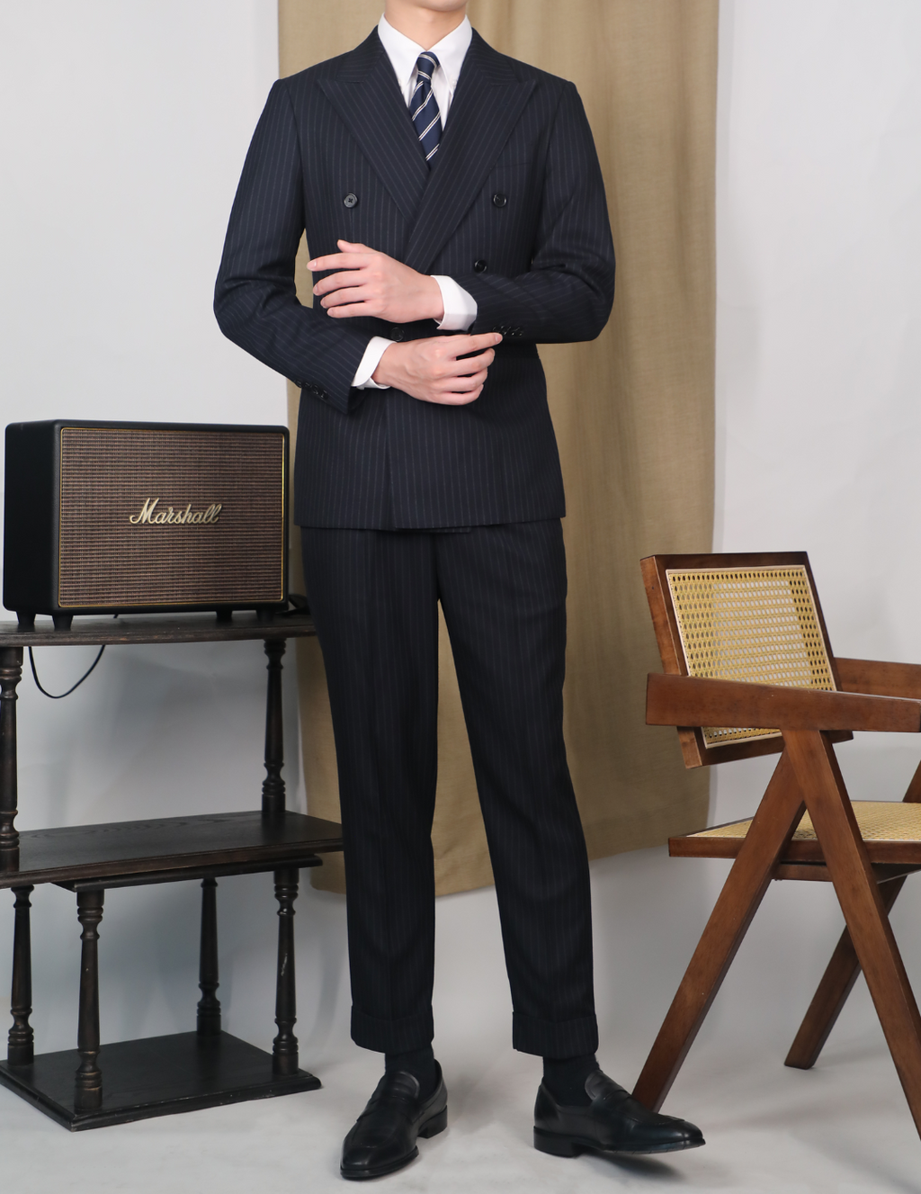 Double Breasted Blue Pinstripe Looped Suit