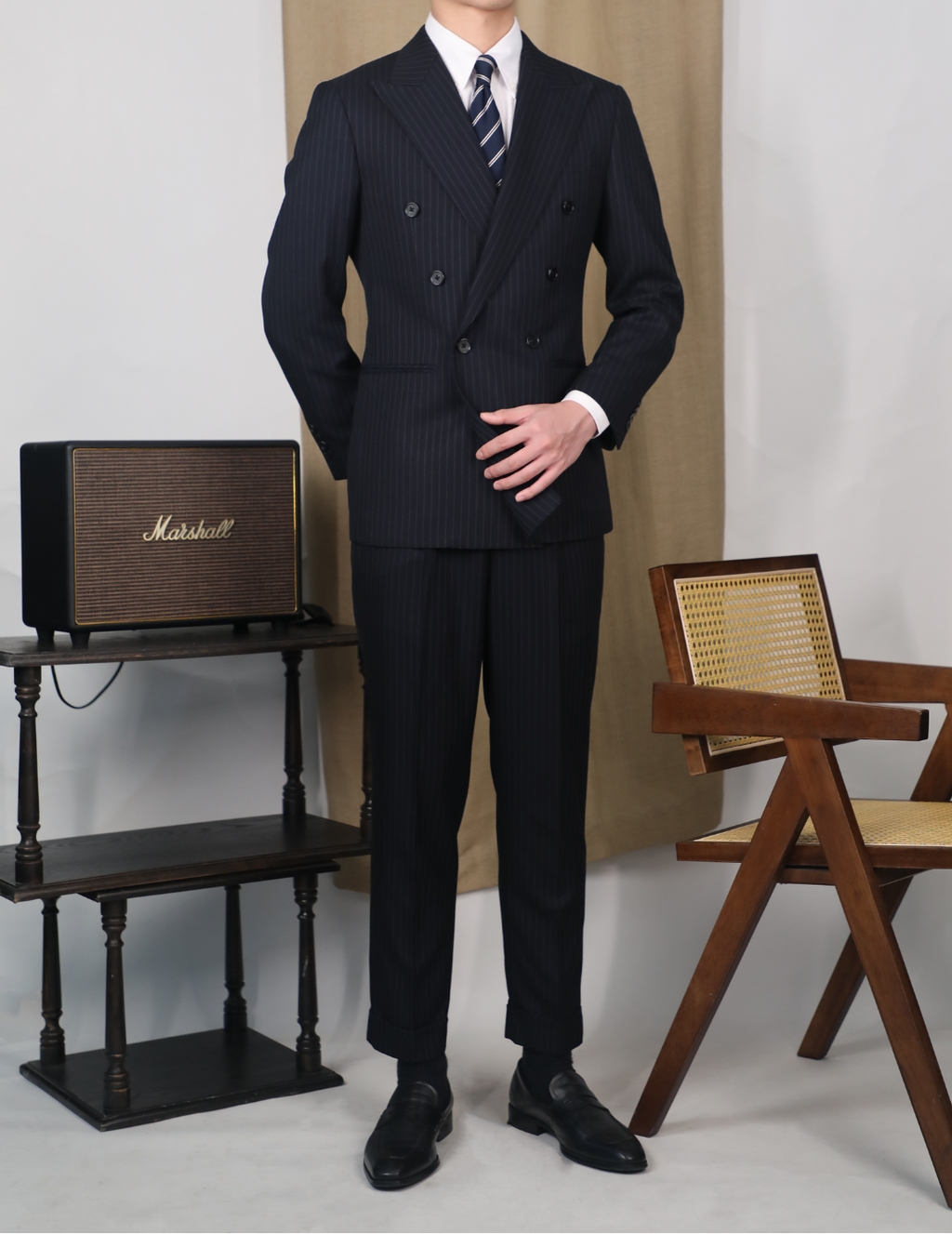 Double Breasted Blue Pinstripe Looped Suit