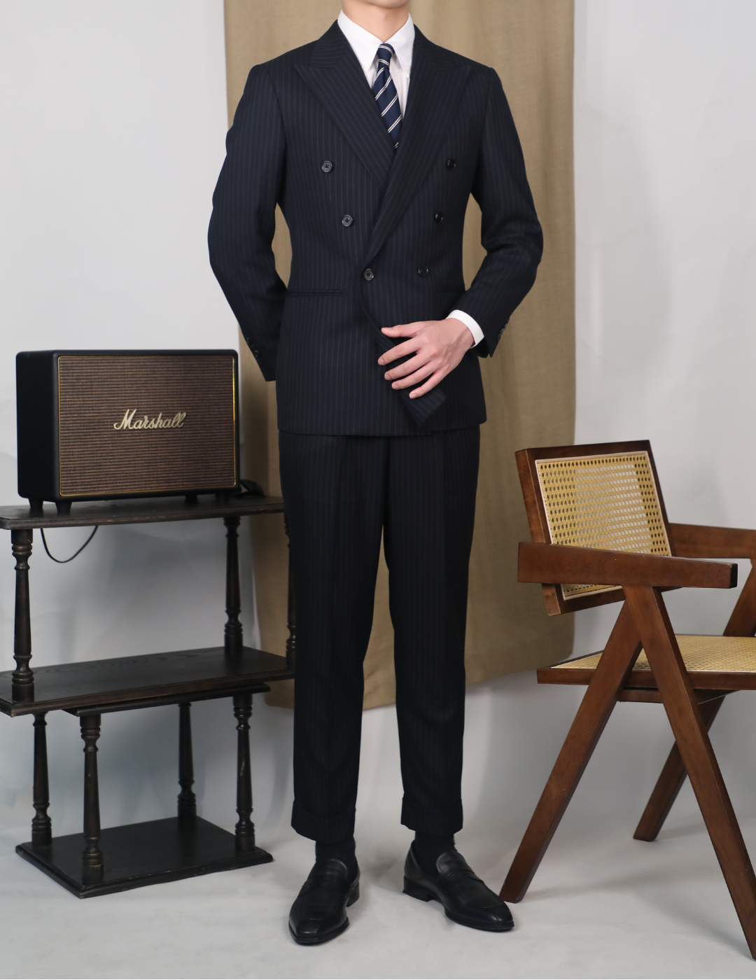 Double Breasted Blue Pinstripe Looped Suit