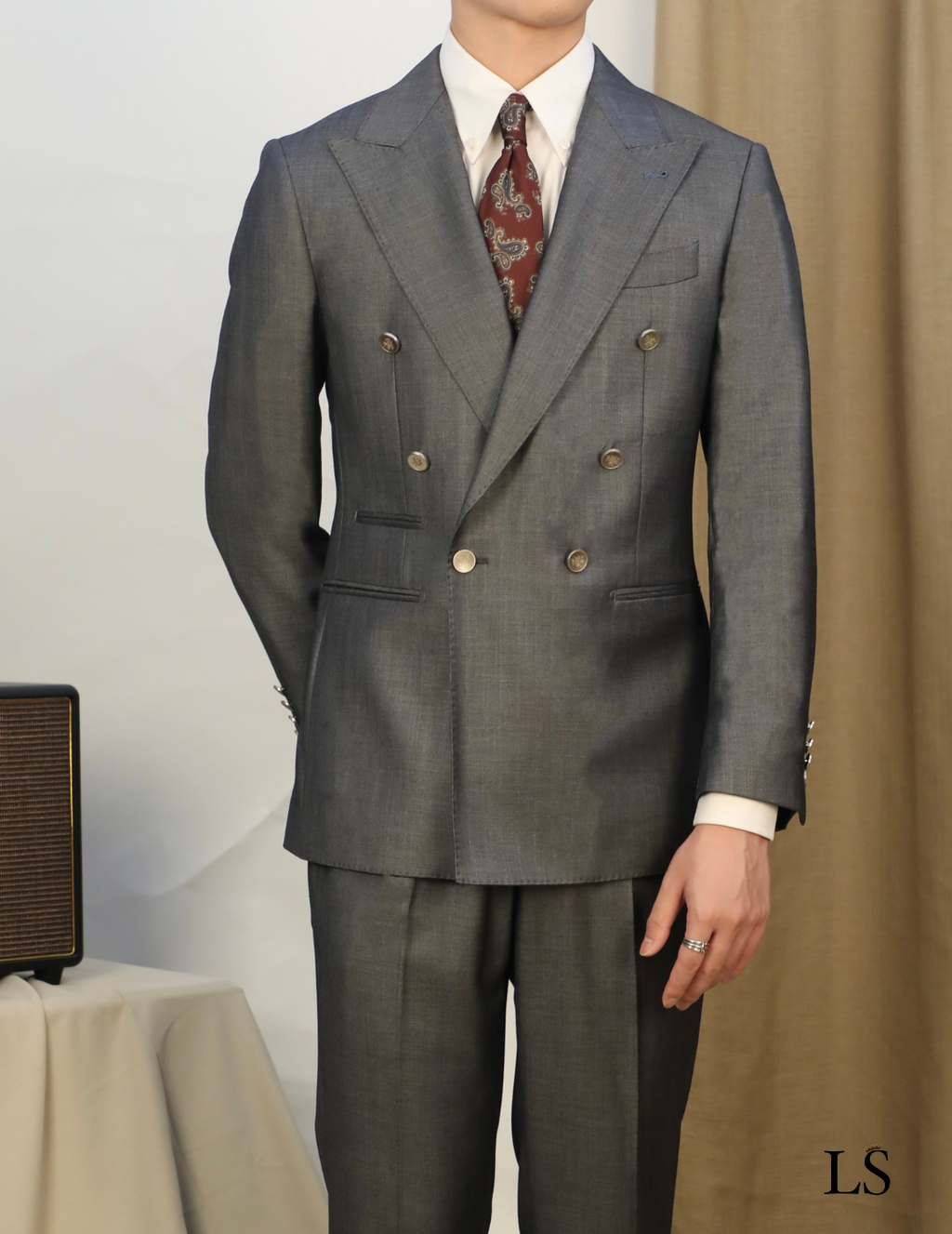Double Breasted Peak Lapel Gray Suit