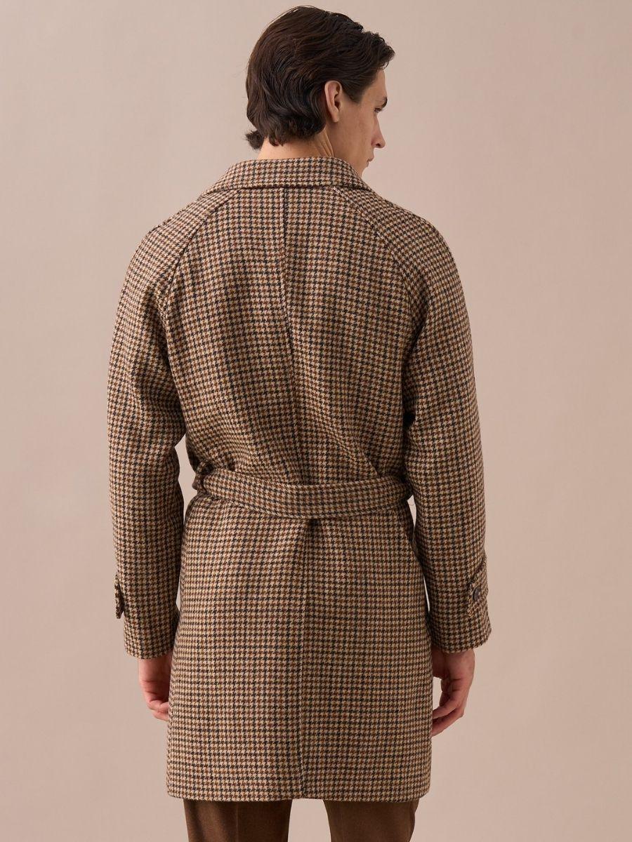 Men's Houndstooth 100% Wool Belted Coat