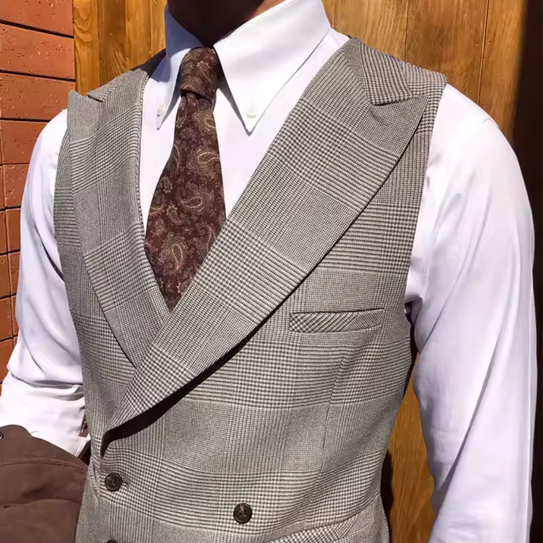 Double-Breasted Vest Glen Plaid Gray