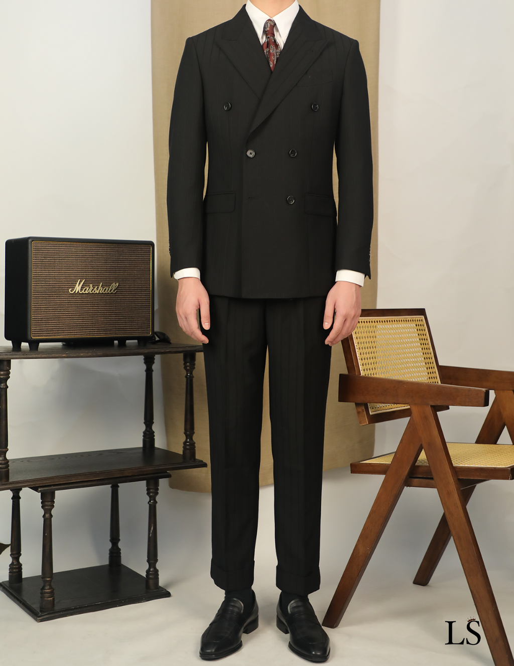 Double Breasted Black Striped Suit