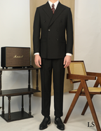 Double Breasted Black Striped Suit