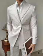 Double-Breasted Sabbia Di Lino Suit