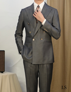 Double Breasted Peak Lapel Gray Suit