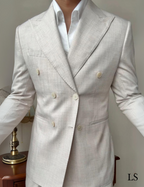 Double-Breasted Sabbia Di Lino Suit