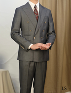Double Breasted Peak Lapel Gray Suit