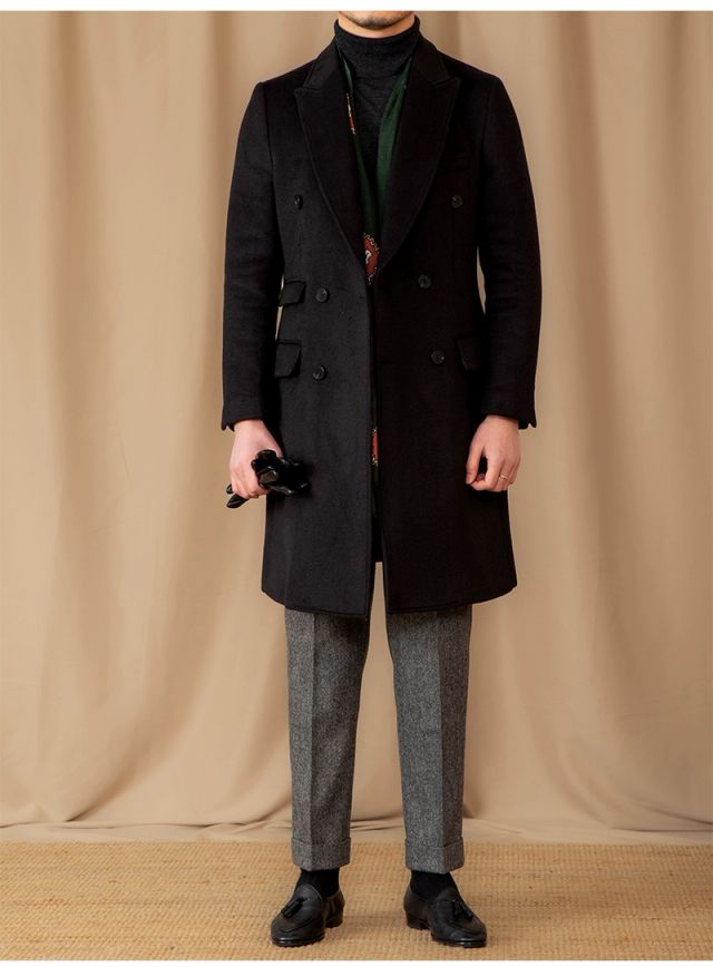 Black Double Breasted Overcoat