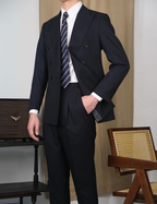 Double Breasted Blue Pinstripe Looped Suit