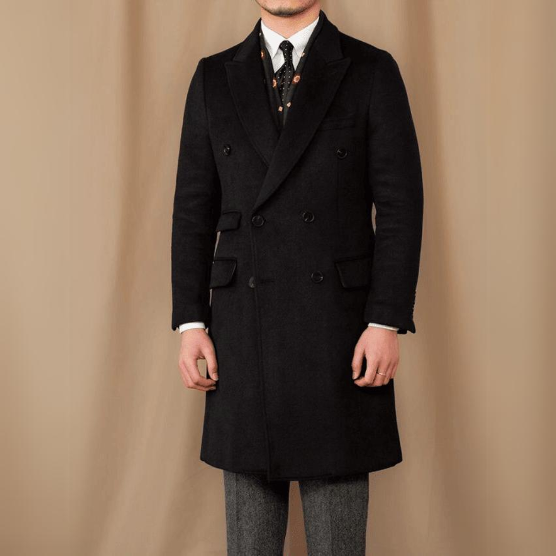 Black Double Breasted Overcoat