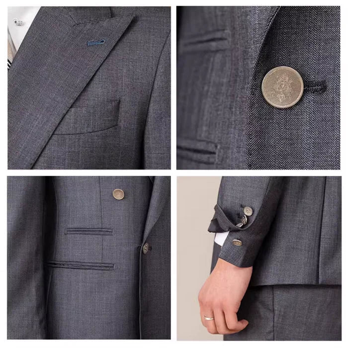 Double Breasted Peak Lapel Gray Suit