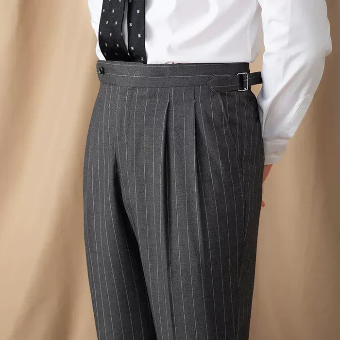 Gray Pinstripe Pants with Side Adjustment
