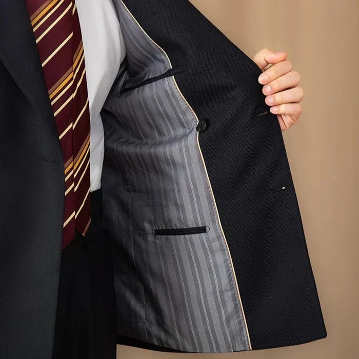 Double-Breasted Wrap Blazer with Gold Buttons