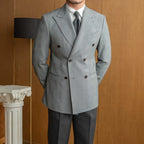 Double-Breasted Prince of Wales Check Gray Blazer