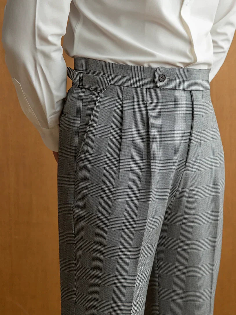 Double Breasted Gray Prince of Wales Check Suit