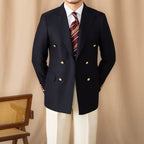 Double-Breasted Wrap Blazer with Gold Buttons