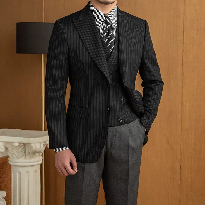 Dark Gray Striped Two-Button Blazer