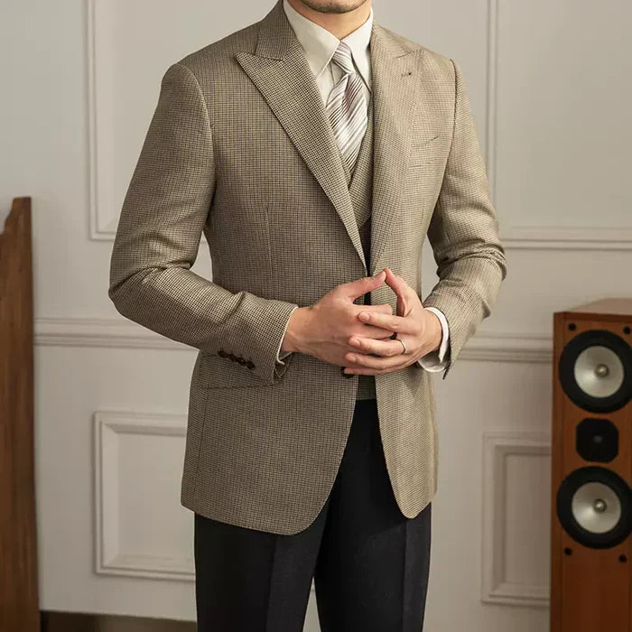 Khaki Check Two-Button Blazer