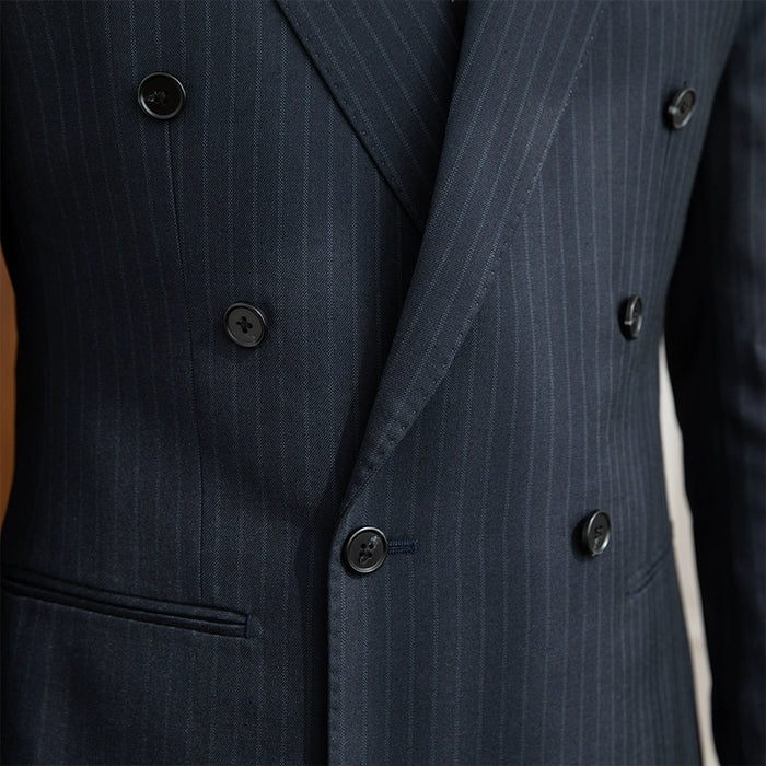 Double Breasted Pinstripe Blazer Blue