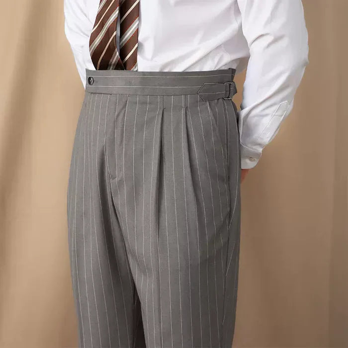 Gray Pinstripe Pants with Side Adjustment