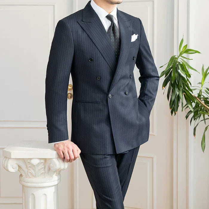Double Breasted Pinstripe Blazer Blue
