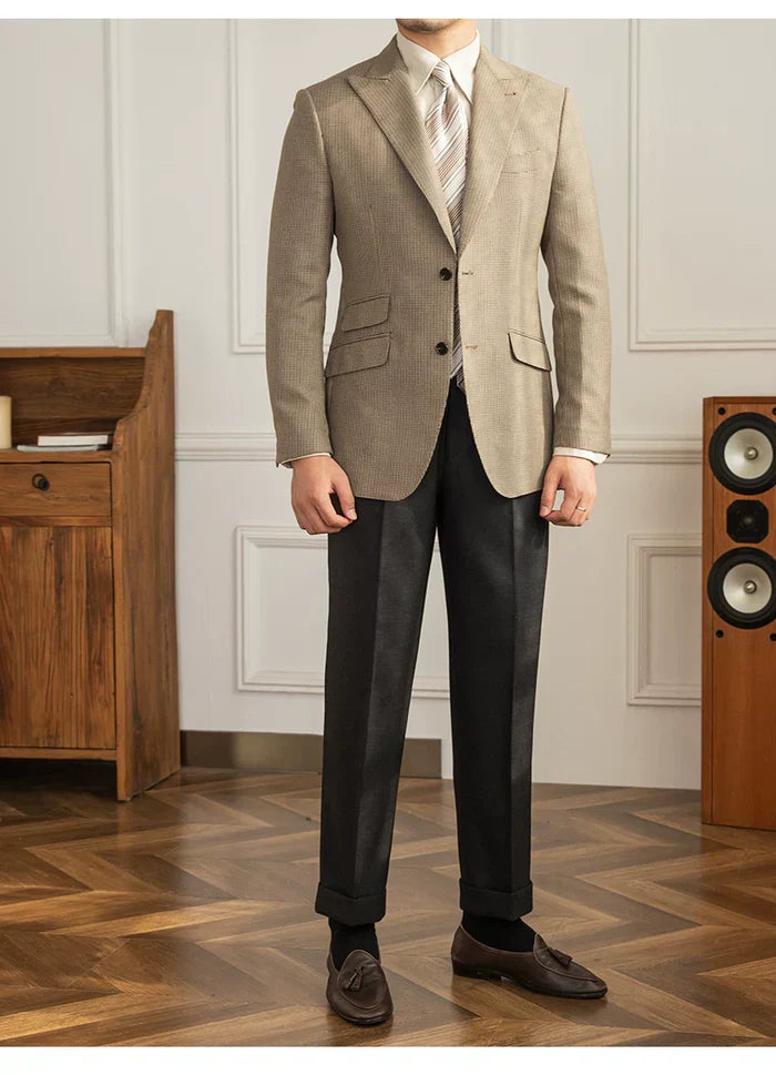 Khaki Check Two-Button Blazer