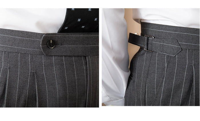 Gray Pinstripe Pants with Side Adjustment