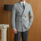Double-Breasted Prince of Wales Check Gray Blazer