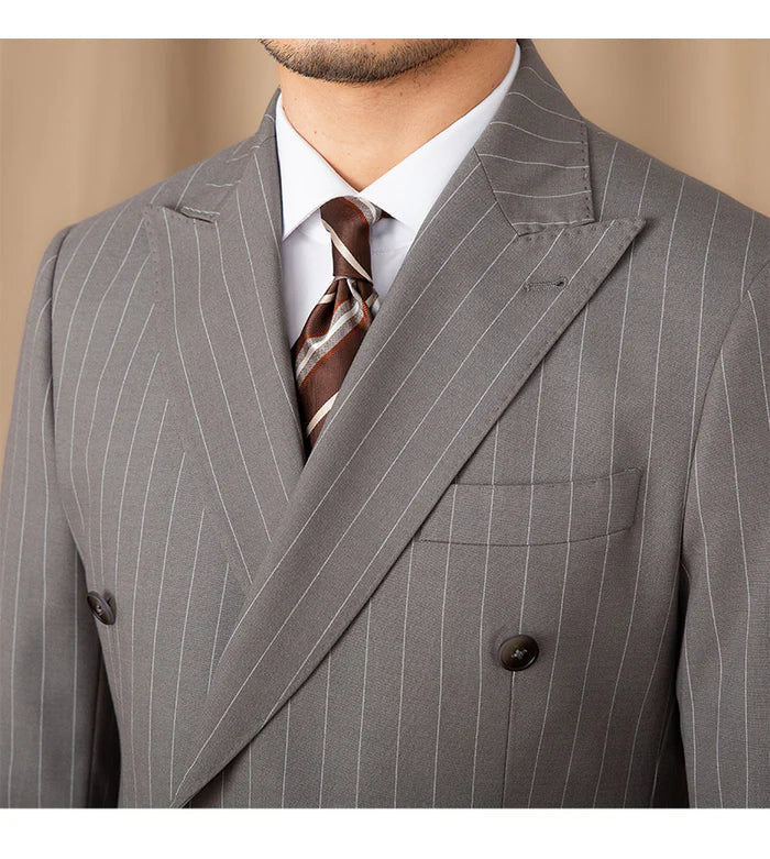 Gray Pinstripe Double-Breasted Blazer