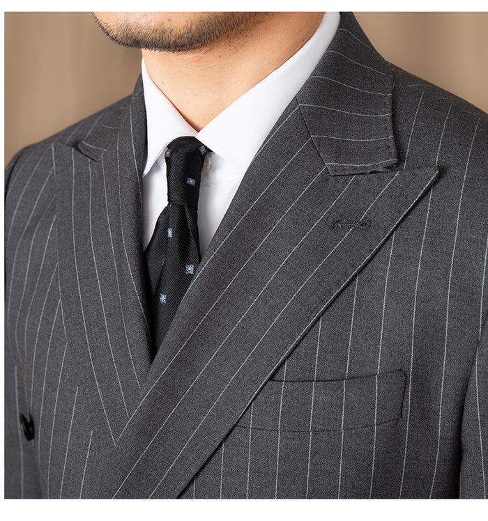 Gray Pinstripe Double-Breasted Blazer