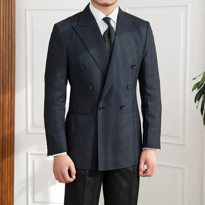 Double Breasted Pinstripe Blazer Blue