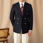 Double-Breasted Wrap Blazer with Gold Buttons