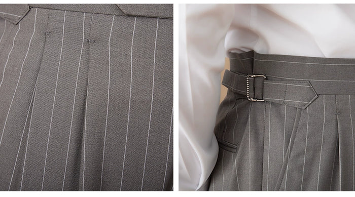 Gray Pinstripe Pants with Side Adjustment