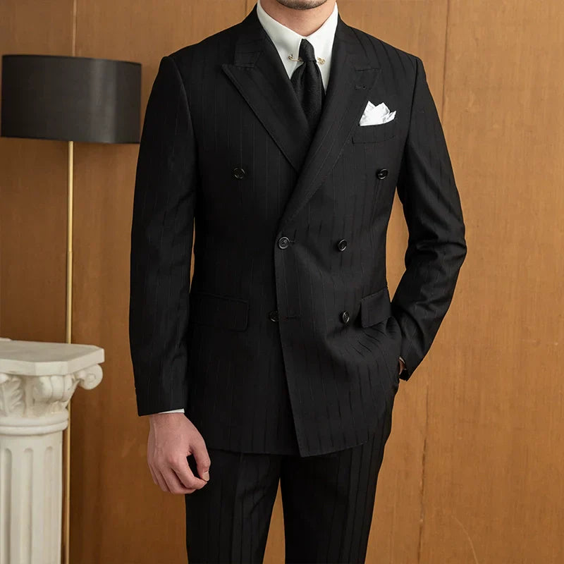 Double Breasted Black Striped Suit