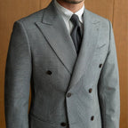 Double-Breasted Prince of Wales Check Gray Blazer