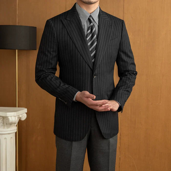 Dark Gray Striped Two-Button Blazer