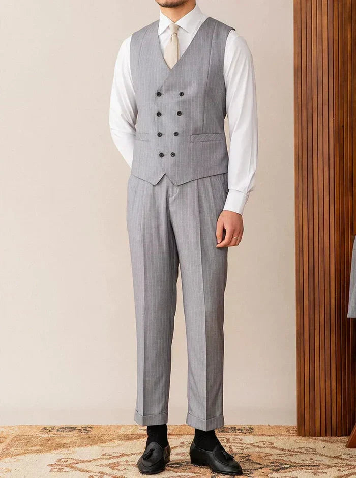 Gray Pinstripe Double-Breasted Vest