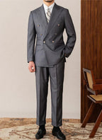 Double Breasted Peak Lapel Gray Suit