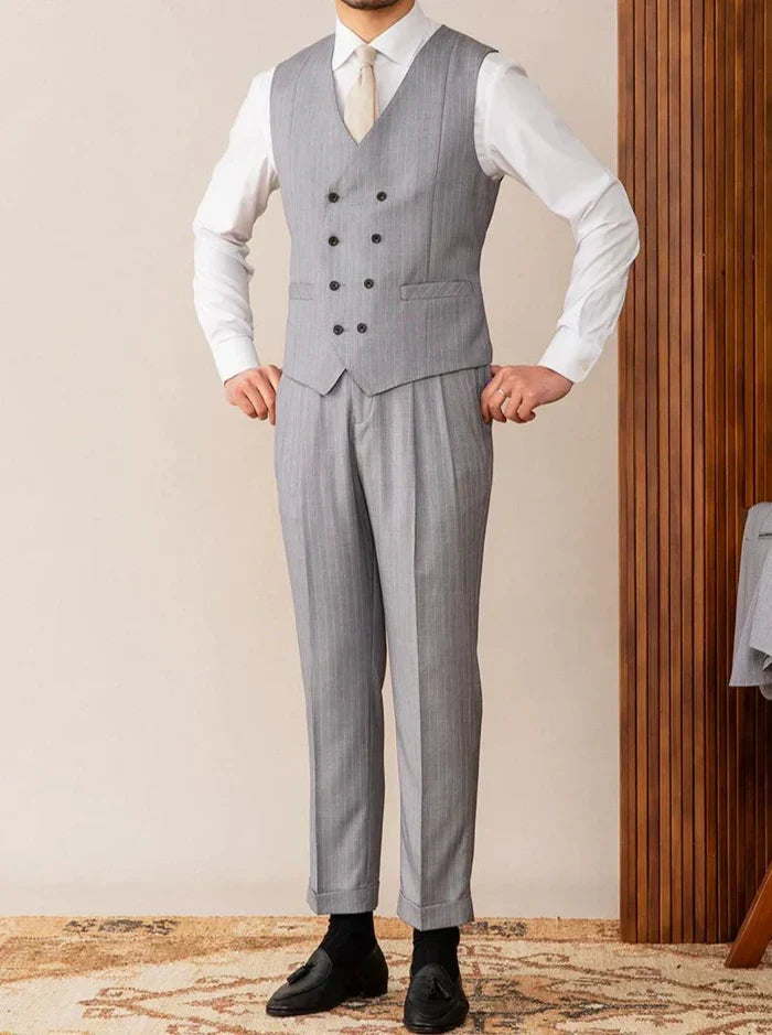 Gray Pinstripe Double-Breasted Vest