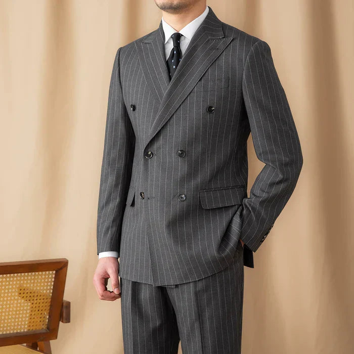 Gray Pinstripe Double-Breasted Blazer