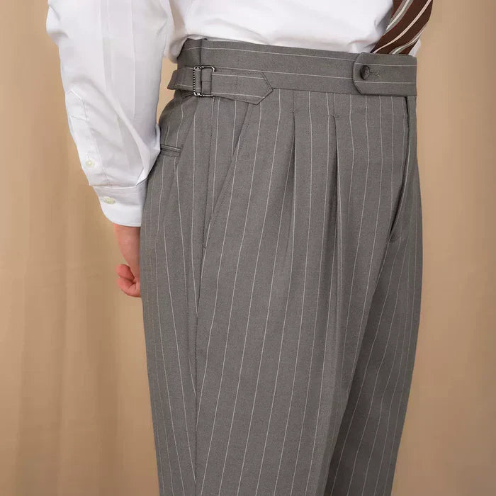 Gray Pinstripe Pants with Side Adjustment