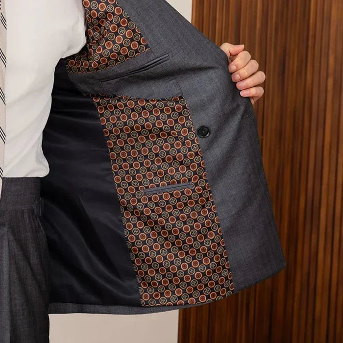 Double Breasted Peak Lapel Gray Suit