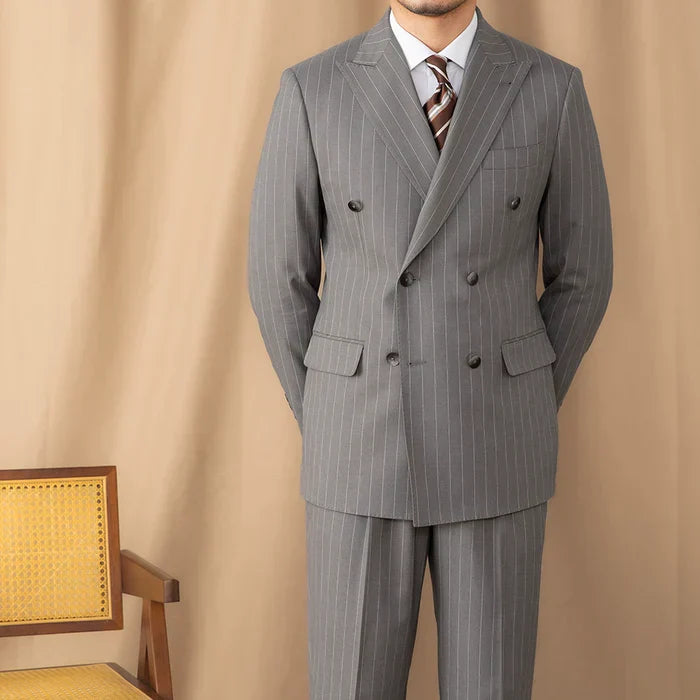 Gray Pinstripe Double-Breasted Blazer