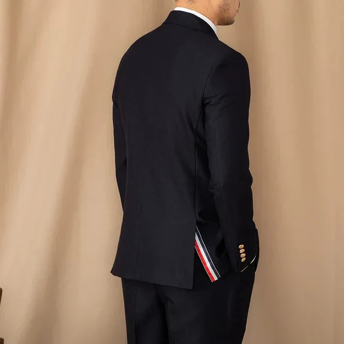 Double-Breasted Wrap Blazer with Gold Buttons