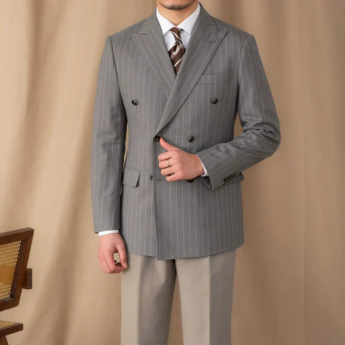 Gray Pinstripe Double-Breasted Blazer