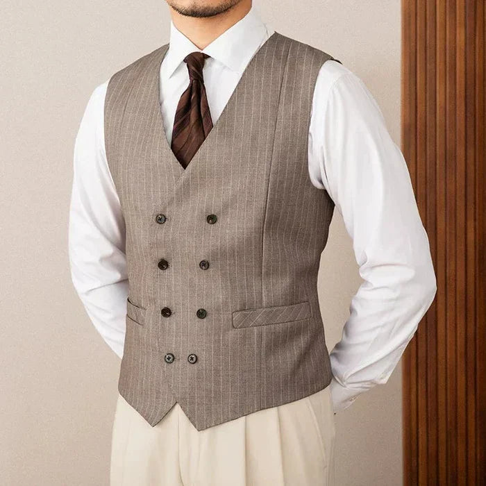 Brown Pinstripe Double-Breasted Vest