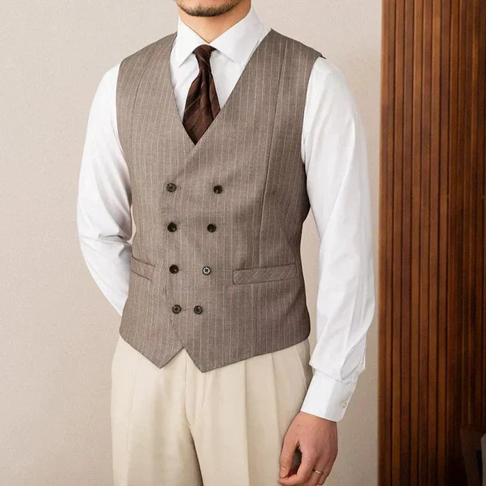 Brown Pinstripe Double-Breasted Vest