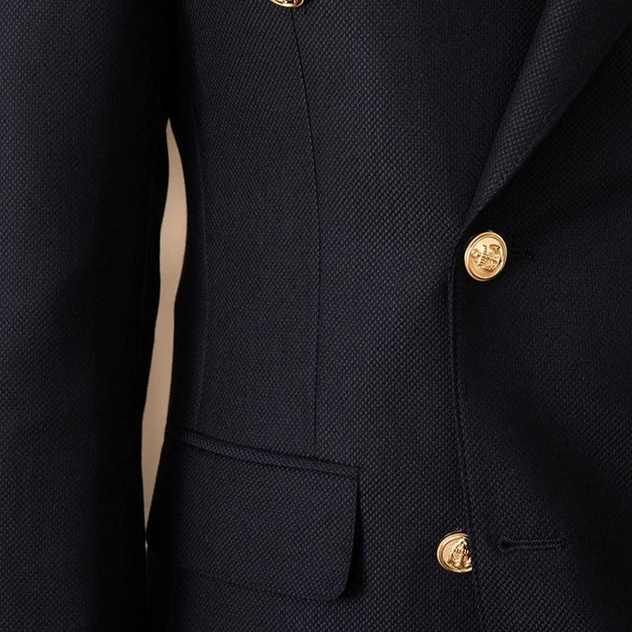 Double-Breasted Wrap Blazer with Gold Buttons